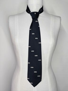 Prince Consort 54x3.25" LEES Necktie Tie Vintage Navy Logo Patented Clasp Silk